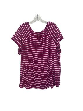 St Johns Bay Short Sleeve Top 2X Pink White Summer‎